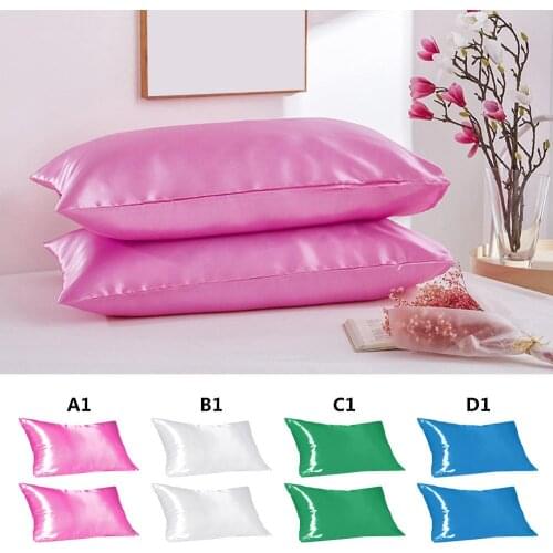 2 PCS sold silk pure color pillowcase contracted pillowcases 51 * 76 cm bedding pillow case For Hair and Skin With Zipper