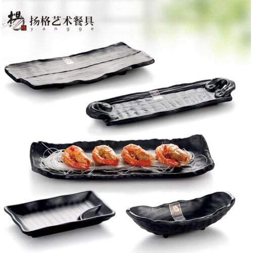 SIA-HUAT Black Scrub Striped Barbecue Meat Sushi dinner Plates Melamine Kitchen Cutlery Korean Cuisine Saury Fruit Dessert Plate