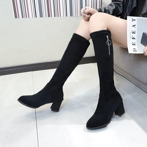 Sooneeya Korean Version Heel Long Boots Women Autumn College Ladies Mid-Calf Boots High Quality Zipper Decoration Shoes Woman