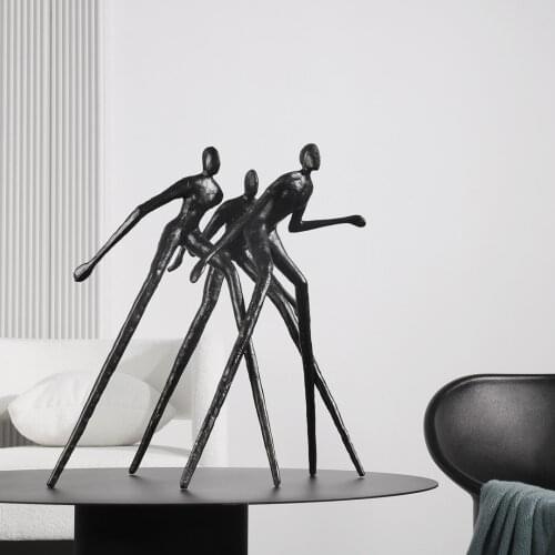 Modern Art Soft Decor Large Statue For Home Living Room Exhibition Hall Hotel Abstract Three Running Cast Iron Figure Ornaments