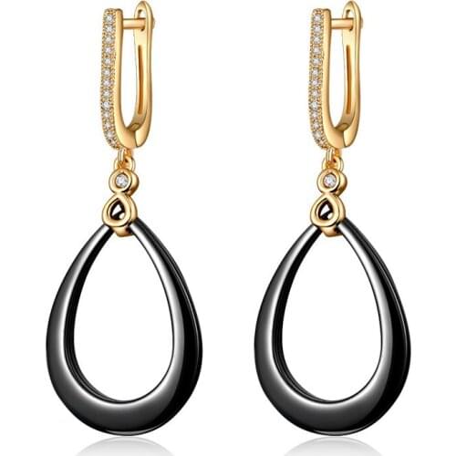Trendy Water Drop Black White Ceramic Earrings Zirconia CZ Gem Stone Gold Silver Color Hanging Danle Earrings for Women Jewelry