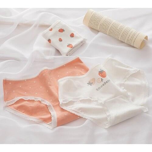 New underwear 6pc/bag new cotton lovely briefs young girl panties strawberry orange Teenagers Intimates students M -XL