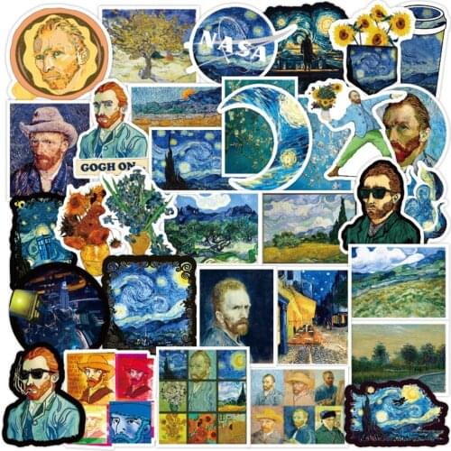 50 pcs The Painting of Van Gogh PVC Waterproof Stickers Guitar Laptop Skateboard Fridge Phone Decal Graffiti Stickers Kids Toys