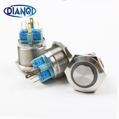 25mm stainless steel metal push button switch round momentary 4 pin terminal car switches Latching reset 1NO1NC