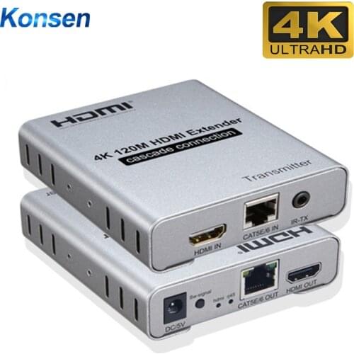 4K 120m HDMI Extender with loop-out Use a cat5e or cat6 cable instead of an HDMI cable to transmit HD signals up to 120 meters
