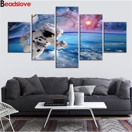 5 Piece Space Universe Pilot diamond painting satellite full square round drill 5d diamond embroidery Multi-pictures decor