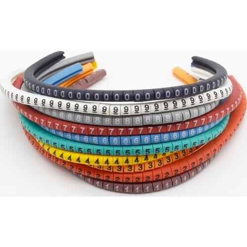 500PCS EC-0 Cable Wire Marker 0 to 9 For Cable Size 1.5 sqmm Colored