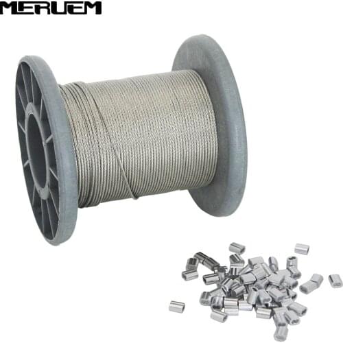 50M/100M 304 Stainless Steel Wire Rope Climbing harness Steel Cable 1.2mm,1.5mm Diameter+50/100 PCS Sleeves Aluminium