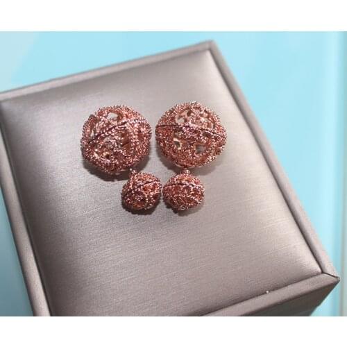 Ajojewel Luxury Double Sided Rose Golden Stud Earrings Balls Fashion American European Women Earrings Jewelry Dropshipping