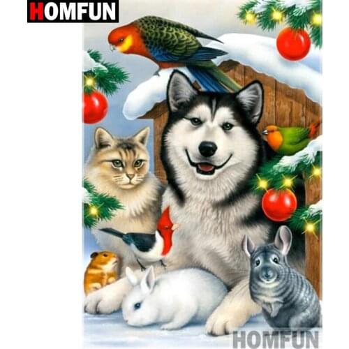 HOMFUN Full Square/Round Drill 5D DIY Diamond Painting "Dog cat" Embroidery Cross Stitch 5D Home Decor Gift A15849