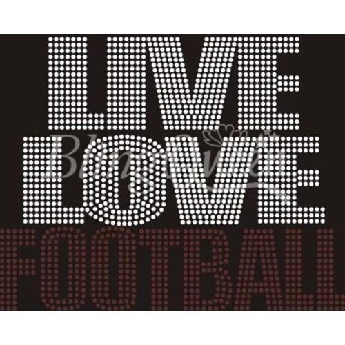 BlingQueen 25PCS/LOT Custom Rhinestone Iron On Hot Fix Motifs Live Love Football Design