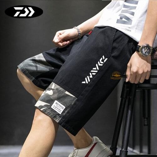 Daiwa Summer Outdoor Fishing Loose Waist Five-point Pants Men Fashion Sports Camouflage Casual Shorts Loose Beach Pants