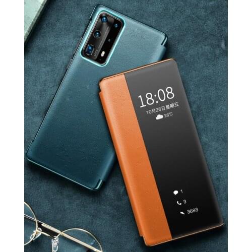 Luxury Flip Magnetic Auto Sleep Genuine Leather Case For Huawei P40 Pro Case Cover Phone Protective Shell Skin Bag