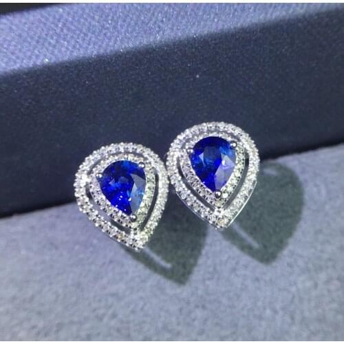 J1215 Sapphire Earrings Stud 18 K Gold Jewelry 100% Natural 0.9ct Royal Blue Sapphire Gemstones Stud Earrings for Women