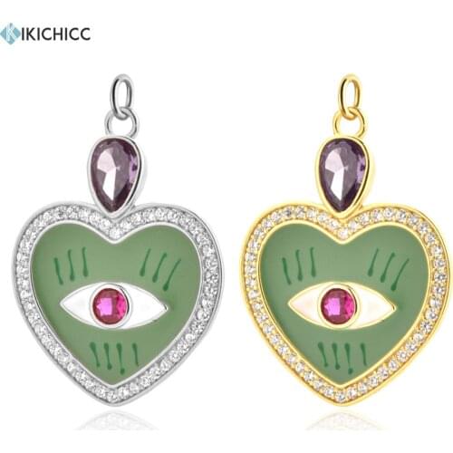 KIKICHICC 925 Sterling Silver Green Enamel Heart Love Eye Pendant Big Zircon Oval Purple Fine Jewelry Accessories For Necklace