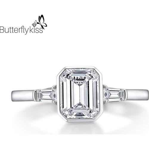 BK Moissanite Ring Genuine Gold 585 2.0ct Emerald Simple Personality Diamond Ring Wedding Rings Fine Jewelry For Woman