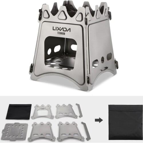 Lixada Compact Folding Titanium Wood Stove Outdoor Camping Stove Cooking Picnic Stove Portable Wood Furnace Burners