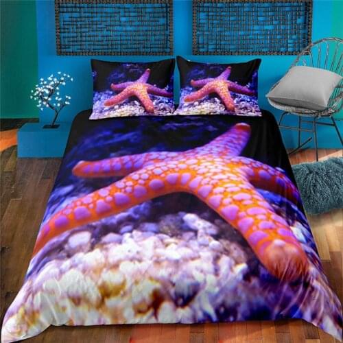Home textile marine print bedding set 3pcs starfish duvet cover bed set full size Marine Animal Bedclothes 3D Bed Linen