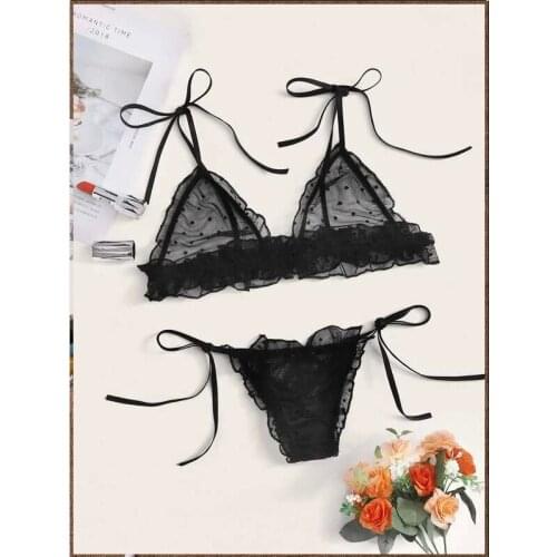 2020 New Women Dot Lingerie Sets Sexy Transparent Lace Underwear Set Sexy Lingerie G-string Women Temptation Lenceria