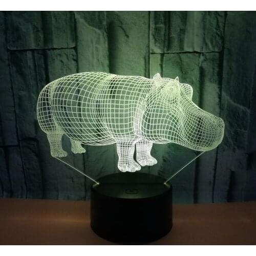 Creative Hippo 3d Nightlight 7 color Usb 3d Visual Desk Lamp Light Led Gift Rhino Art Table Lamps For Living Room
