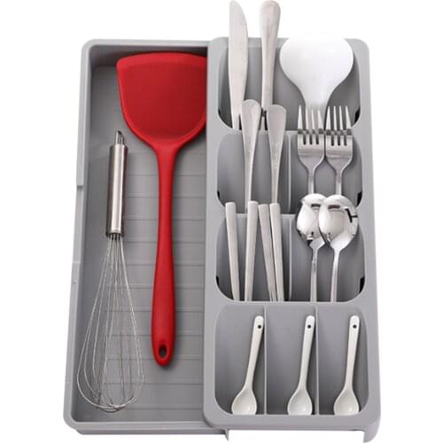 Kitchen Storage Tray Expandable Cutlery Drawer Organizer Tray Large Capacity 9 Compartment Angled Design Multi-purpose Organizer