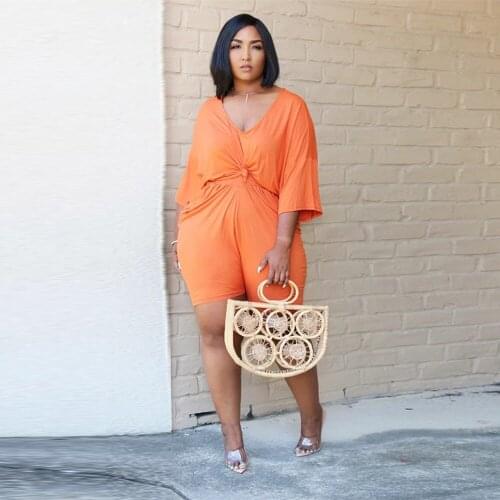 L-4XL Plus Size Three Quarter Sleeve Loose T-shirts and High Waist Skinny Shorts for Women Casual Summer Two Piece Sweatsuits