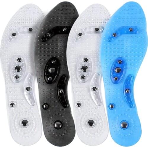 Unisex Magnetic Massage Insoles Foot Acupressure Shoe Pads Therapy Slimming Insoles for Weight Loss Transparent Blue Black