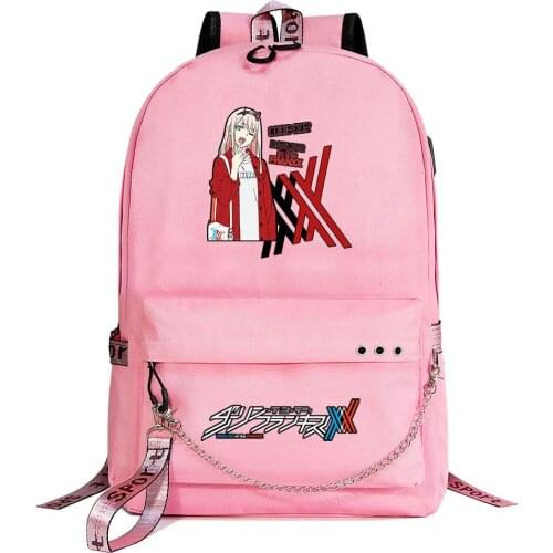 Anime DARLING In The FRANXX Cute Boys Girls Kids School Book Bags Women Laptop USB Chain Backpack Canvas Men Bagpack Bookbag