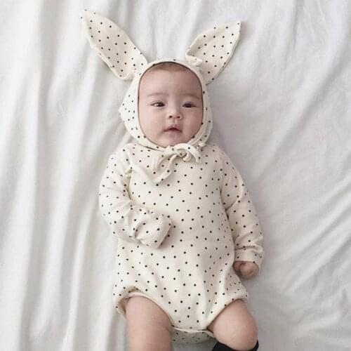 Cute Print Pure Cotton Baby Autumn Clothes Boy Girl Baby Jumpsuit And Big Rabbit Ear Hat Baby Clothes 0-24M New Baby Bodysuit