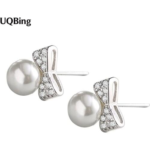 Fashion 925 Sterling Silver Zircon Pearl Wedding Stud Earring Female Jewelry 2020 New
