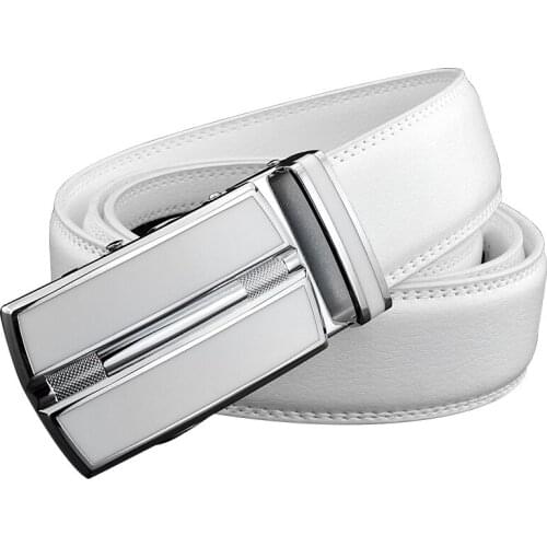 White Plus Size Men Leather Belt 130 140 150 160cm Real Cow Genuine Leather Automatic Buckle Cowskin Waist Straps for Jeans 2021