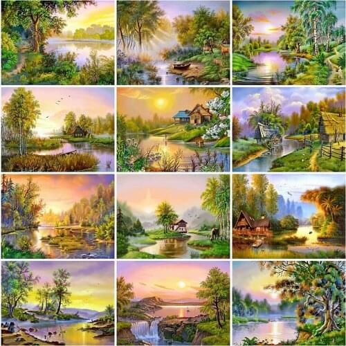 Full Sqaure Diamond Painting Tree Craft Kit 5D DIY Diamond Embroidery Lake Landscape New Year Gift Home Decorations