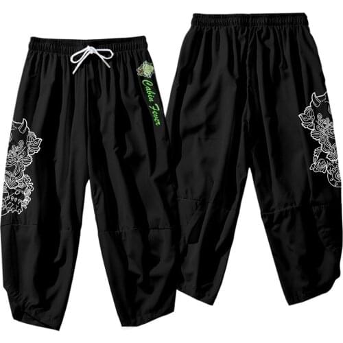 New Fashion Hip Hop Black Print Sweatpants Mens Joggers Harem Pants Multi-pocket Jogger Pants