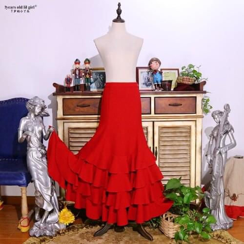 7years Old Lil Girl 2021 New Spanish Dance Dress Flamenco Practice Skirt Multilayer Wear Women ESS20