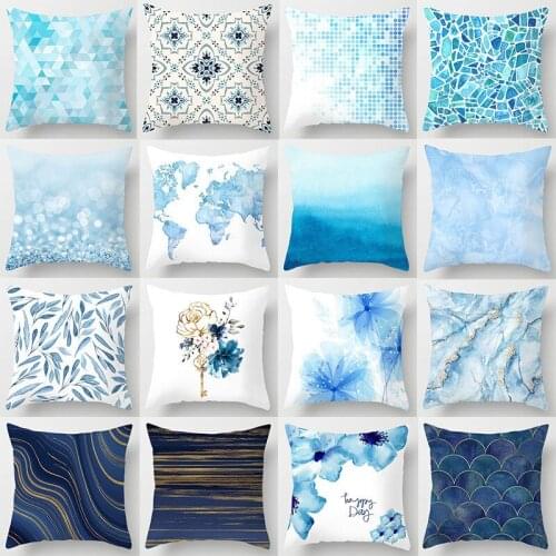 New Modern Nordic Blue Cushion Cover Geometric Floral Decorative Pillows Case Living Room Sofa Throw Pillow Covers 45X45CM