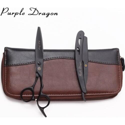 9123# 6" 17cm Purple Dragon JP 440C Barber Makas Black Normal Scissors Micro Sawtooth Cutting Shears Professional Hair Scissors