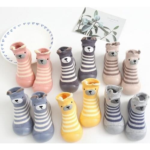 Baby indoor shoes for autum and winter todder stripe thick cotton soft-soled shoes breathable non-slip socks shoes