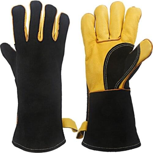 Cowhide Leather BBQ Grill Gloves Heat Resistant Cooking Baking Oven Mitten Florist Gardener Flower Shop Electrician Work Gear G8