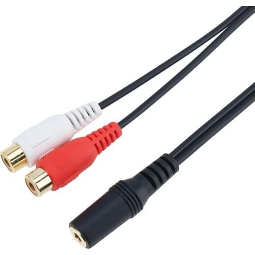 Gold Plated 3.5mm Jack Female to 2 RCA Female Stereo Audio Splitter Adapter Cable For Headphones DVD CD TV VCR 300pcs