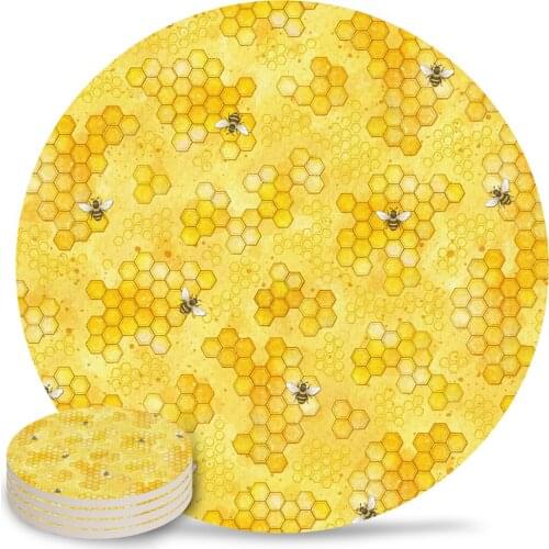 Meant To Bee Honey Bees Pattern Placemats for Table Coffee Kitchen Accessories Table Decor Ceramic Coasters