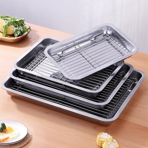 Stainless Steel Bakeware Grid Line Food Storage Trays Bread Pastry Baking Pan Cooling Rack Fruit BBQ Plate Kitchen Cooking Tools
