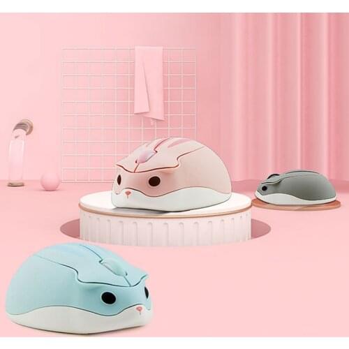 Pink Wireless Mouse Cute Cartoon Hamster Mice Ergonomic Mini 3D USB Optical Computer Mause with Mouse Pad for PC Laptop Kid Gift