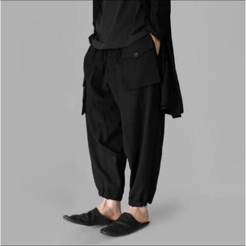 27-45 Customizable New mens Fashion GD hair stylist Multi Pocket loose cone-shape Nine of small feet pants plus size costumes