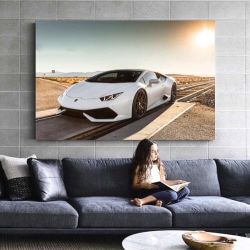 Sport Car Aventador White Supercar Track Vehicle Posters and Prints Wall Art Canvas Paintings For Home Decor