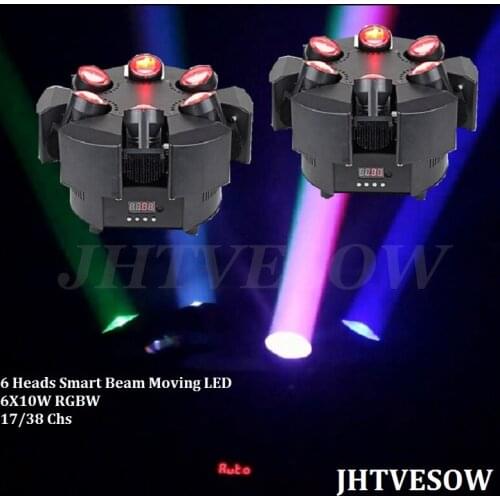 2pcs LED 6 Head Smart Beam Moving RGBW 17/38CH DMX Stage Lights Dj Led Moving Head Beam Light Music Party Disco KTV
