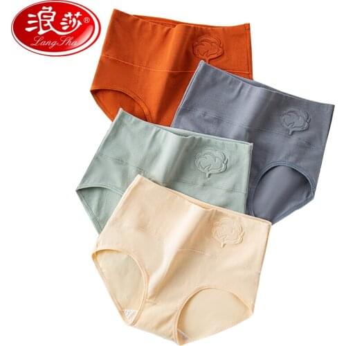 LANGSHA 4Pieces/set High Waist Panties Women Cotton Body Shaper Underwear Fashion Seamless Briefs Sexy Comfort Female Lingerie
