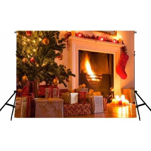 VinylBDS Christmas Photography Backgrounds camera fotografica Gift Box Christmas Tree Backdrops Stove Children Photo Studio