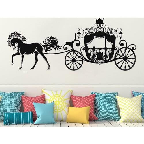 Vinyl Wall Sticker for Bedroom home decor Carriage Princess Horse Cute Nursery Kids Girls Room Decal decoration HY715