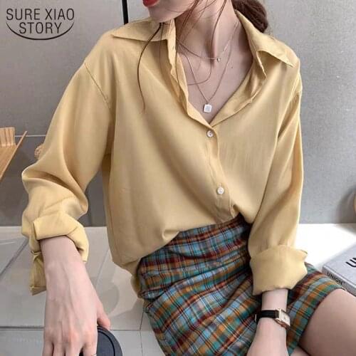 2021 New Summer Womens Blouse Solid Multi Colors Casual Loose Wild Pink Tops Lapel Single-breasted Elegant Feminine Blusa 9360
