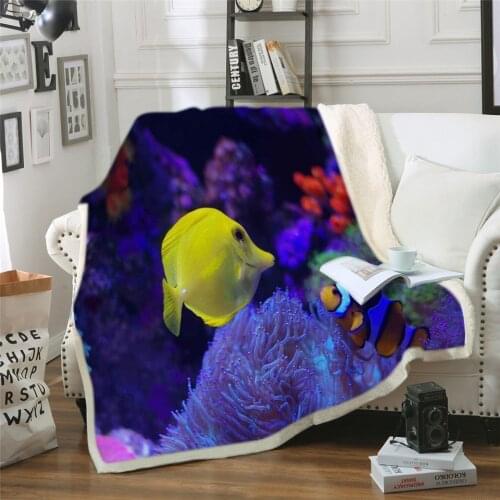 Winter Cashmere Blanket Cartoon Undersea World Clown Fish Coral Reef Fish Sea Bed Cover Bedspread Flannel Blanket Winter Throw